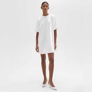 NWT Theory Sequin T-Shirt Mini Dress White Small Oversized Bridal Chic Cocktail